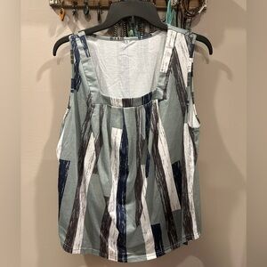 Abstract Patterned Sleeveless Blouse - Blue and Gray